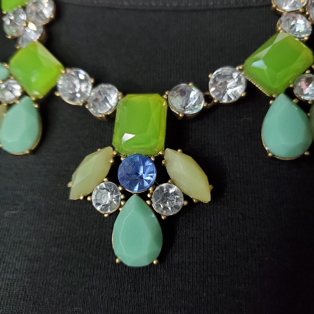 J Crew Factory Green & Blue Jewel Statement Necklace